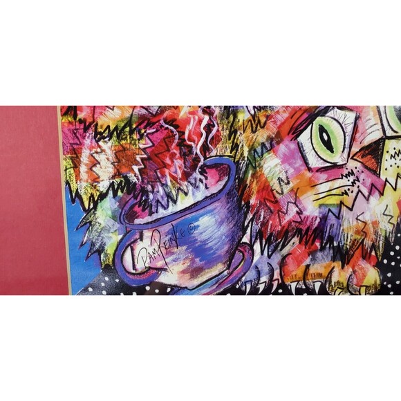 Caffeinated Cat Framed Painting Pam Reinke 11" x 14" - Picture 6 of 7